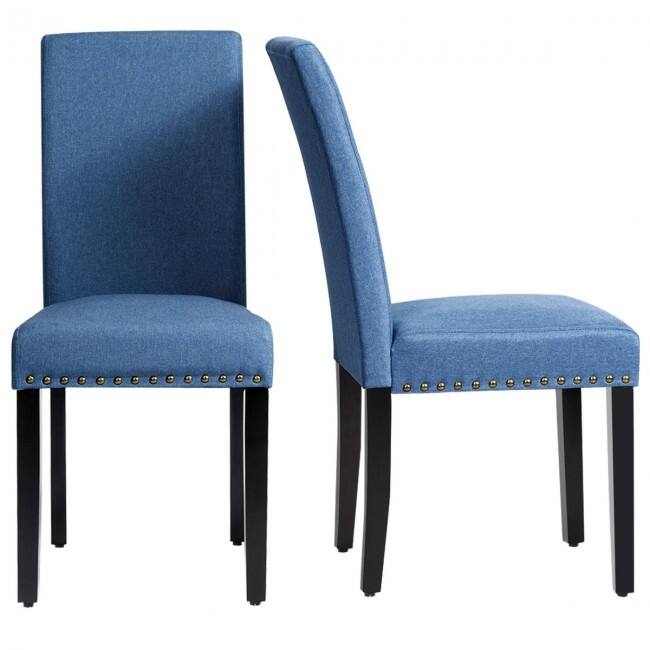 Set of 2 Fabric Upholstered Dining Chairs with Nailhead