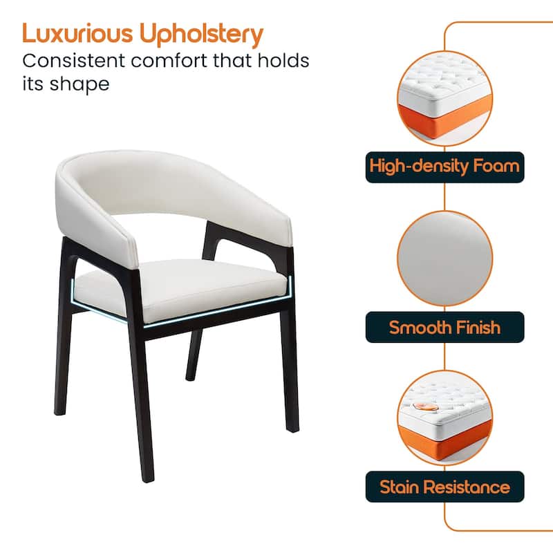 Cali Leather Dining Chair with Rubberwood Legs for Modern Kitchend and Dining Room Accent Arm Chair With Curved Open Back Design