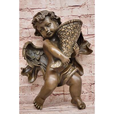 Hand Made A.Moreau Baby Girl Angel Putti Wall Mount Bronze Sculpture