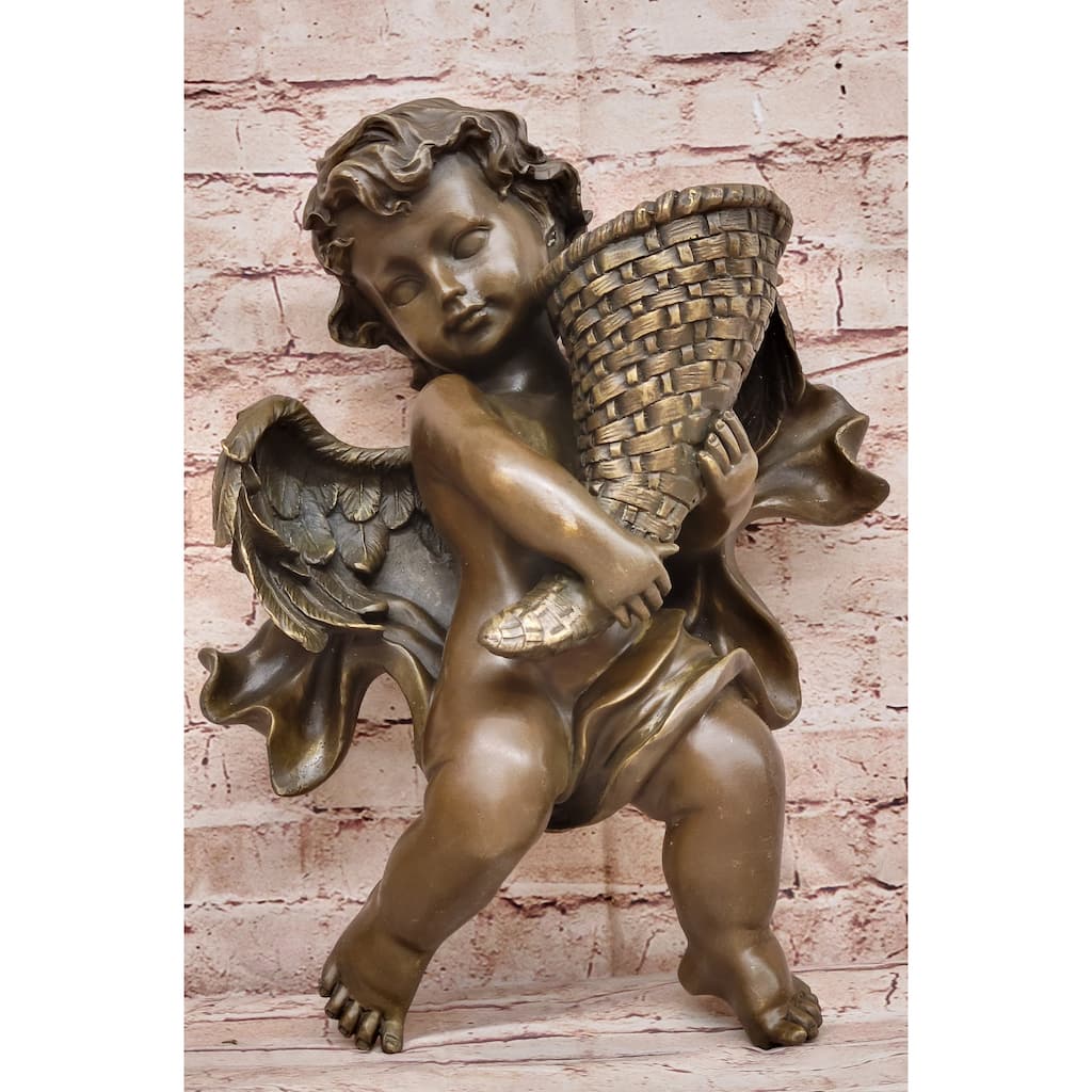 Hand Made A.Moreau Baby Girl Angel Putti Wall Mount Bronze Sculpture