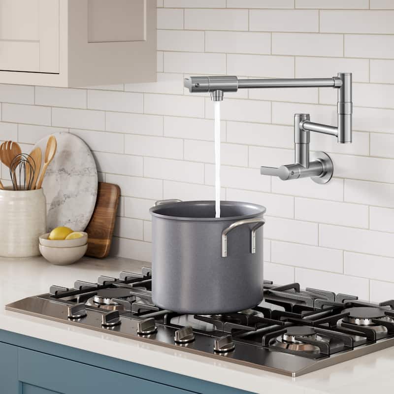 KRAUS Oletto Wall Mount Pot Filler Kitchen Faucet with Retractable Arm