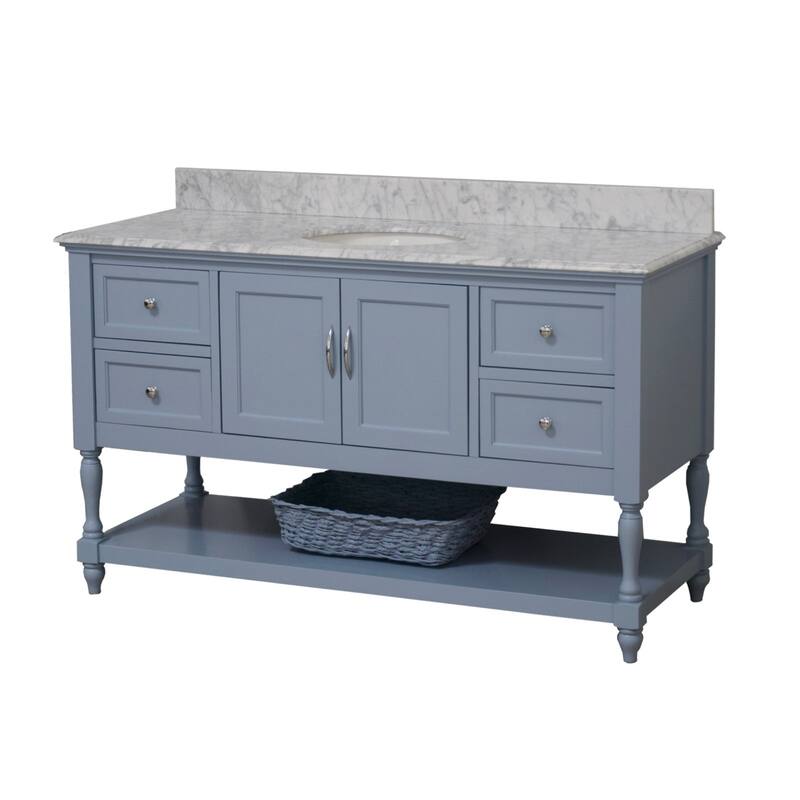 KitchenBathCollection Beverly 60" Single Bathroom Vanity with Carrara Marble Top
