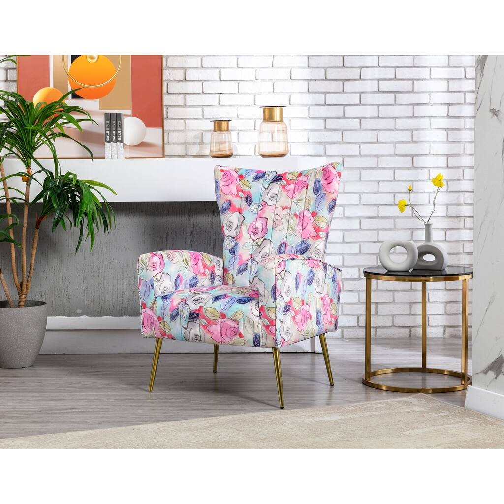 Accent Chair, Leisure Single Chair with Armrest & Golden Metal Legs