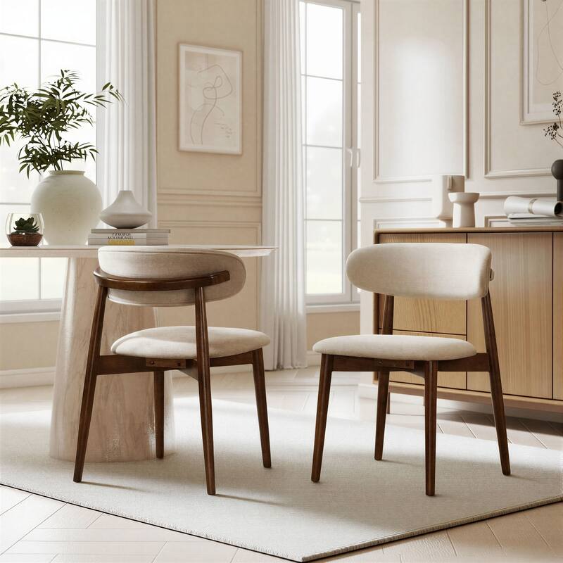 Roundhill Furniture Arnott Upholstered Dining Chairs, Set of 2, Walnut Finish.