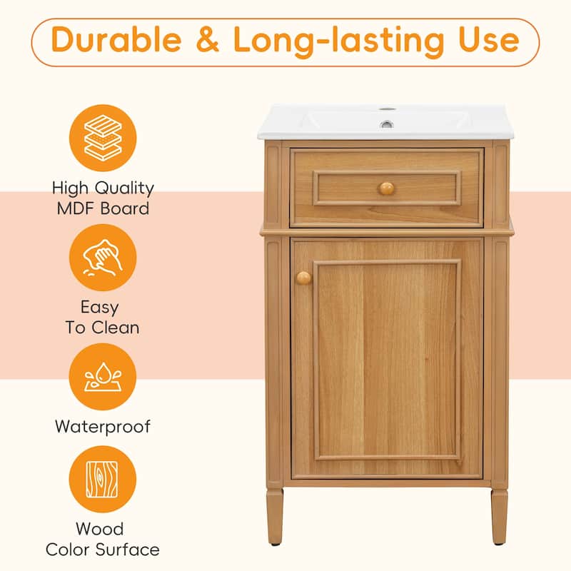 20-Inch Modern Freestanding Bathroom Vanity with Sink and Tilt-Out Drawer