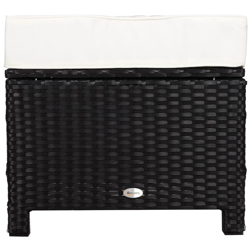 Outsunny Modern Rectangle Rattan Wicker Ottoman Footrest with Removable Cushion and Modern Design for Outdoor/Indoor Use