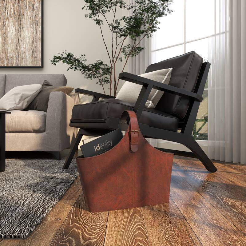 Leather Handmade Box Style Single Slot Magazine Holder with Buckle Handle - Brown, Dark Brown, Gray or Black - Roche River Decor