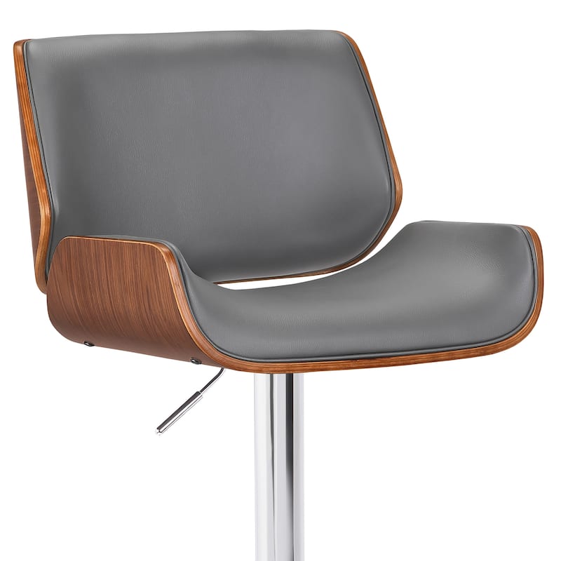 Gray Upholstered Chrome Base Adjustable Bar Stool - 46" x 20" x 19"