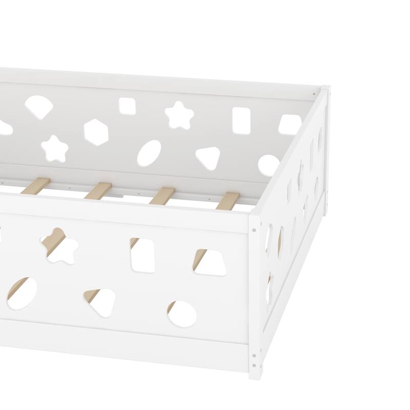 Full Size Montessori Floor Bed with Safety Guardrails & Door - 300LB Capacity
