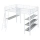 preview thumbnail 18 of 34, Stylish Metal Loft Bed Frame with 3 Layers of Shelves, Desk, Whiteboard, Ladder and Guardrails, Large Space Underneath