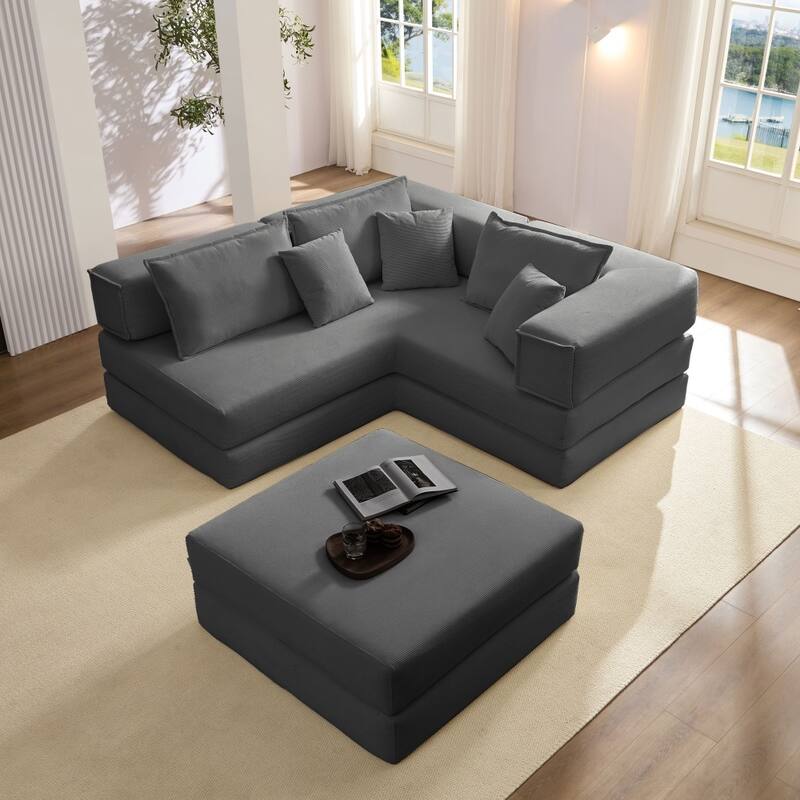 118.2" Modular L-Shaped Oversized Upholstered Sectional Sofa Set with 6 Pillows