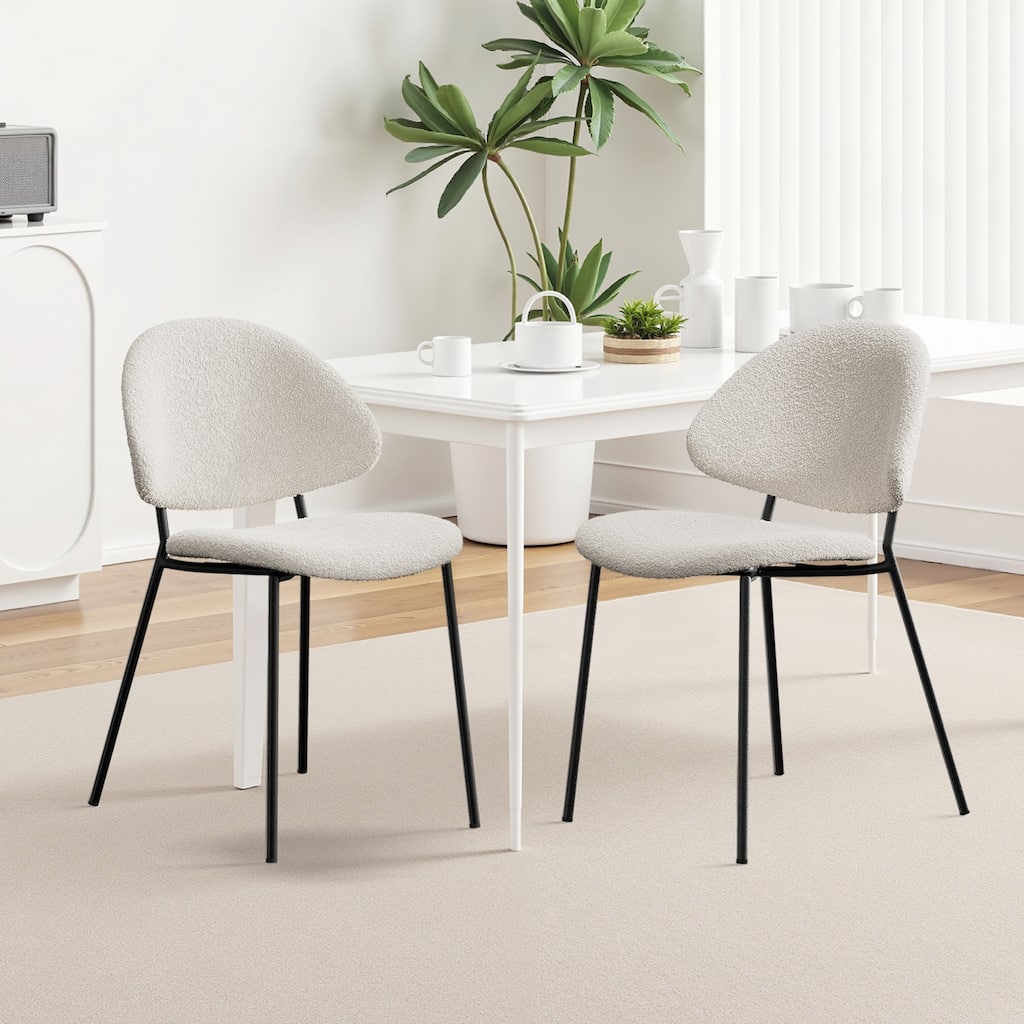 Set of 4 Upholstered Boucle Fabric Dining Chairs(White)