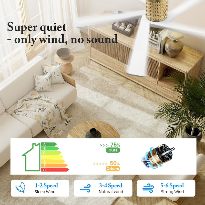 MLiAN 5 Solid Wood Blades DC Motor Indoor Downrod Flush Mount Ceiling Fan Remote Integrated LED