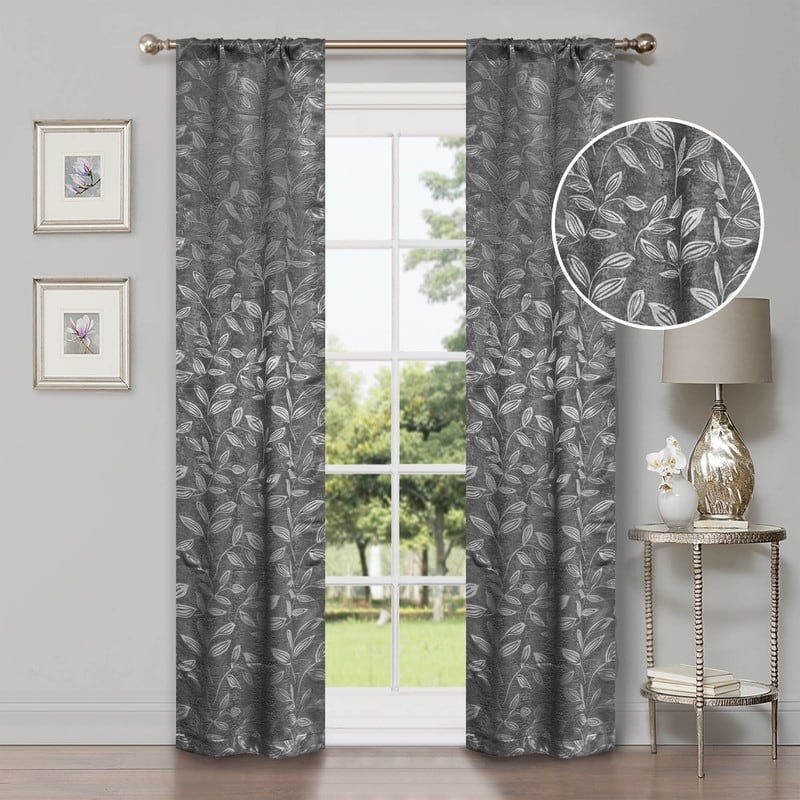 Superior Modern Bohemian Leaves Room Darkening Curtains with Grommets