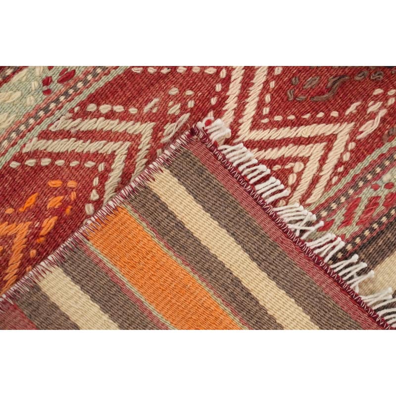 Hand Woven Oriental 100% Wool Carpet Southwestern Tribal Multi-Colored Kilim Area Rug - 6' 11'' X 3' 8''