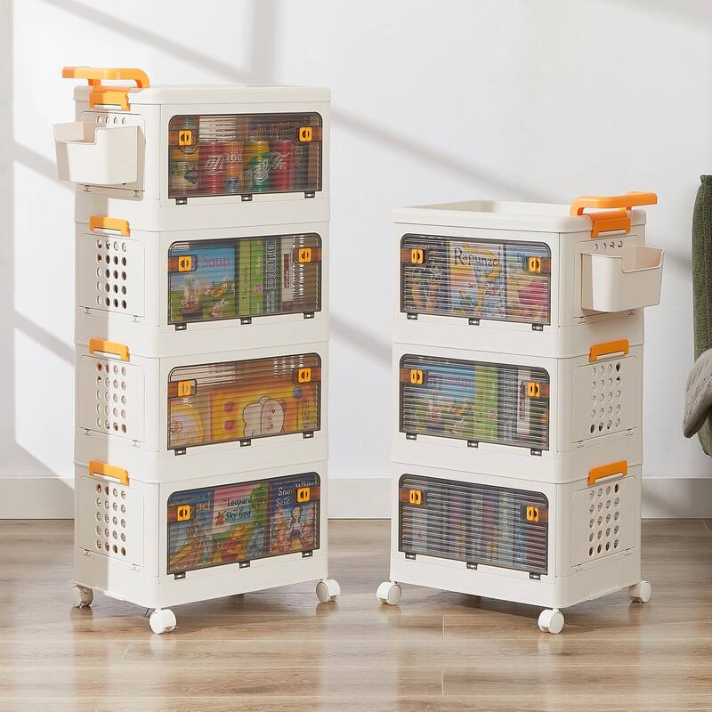 VECELO Collapsible Storage Bins with Lids, 3/4-Tier Stackable Storage Bins Closet Organizers and Containers for Home & Office