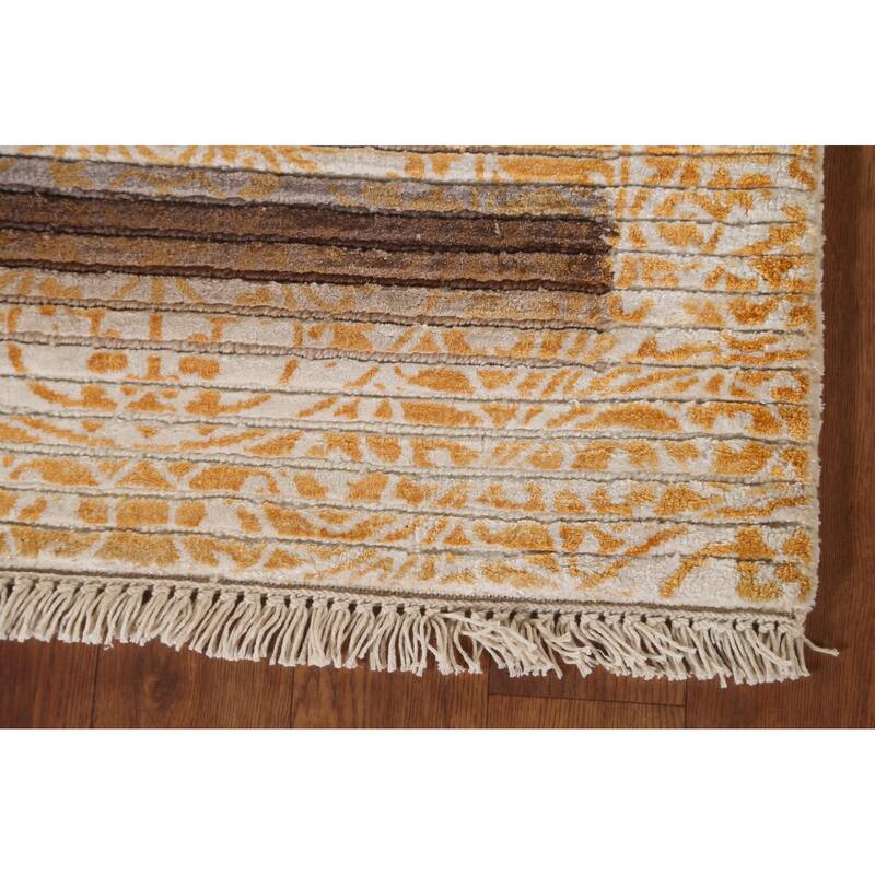 Striped Abstract Oriental Accent Rug Handmade Modern Wool Carpet - 2'9"x 4'11"