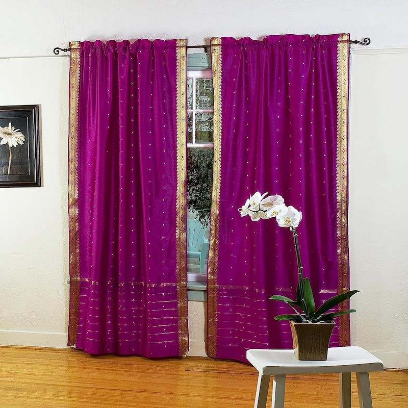Violet Red Rod Pocket Sheer Sari Curtain / Drape / Panel - Piece - 80" W X 63" L (Unlined) - 63 Inches