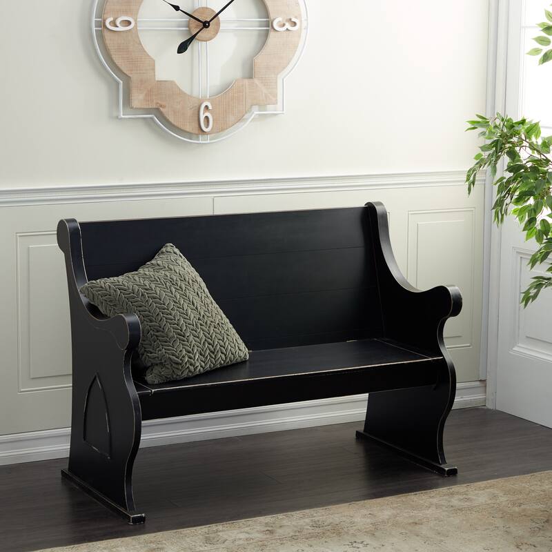 Wood Storage Bench with Scrolled Armrests - Black or White - Roche River Decor