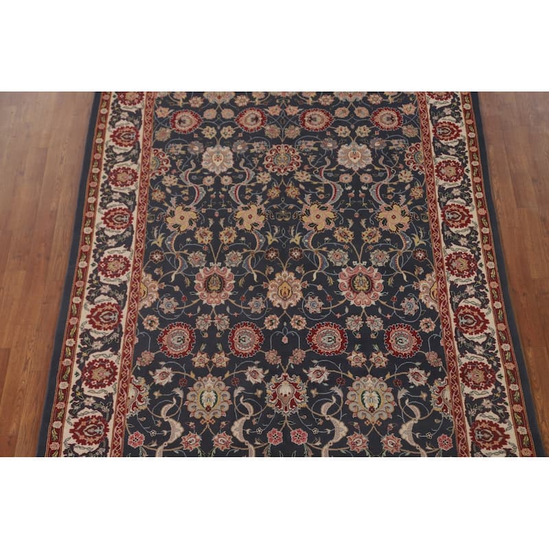 All-Over Floral Blue Tabriz Oriental Area Rug Hand-Knotted Wool Carpet - 5'9" x 8'10"