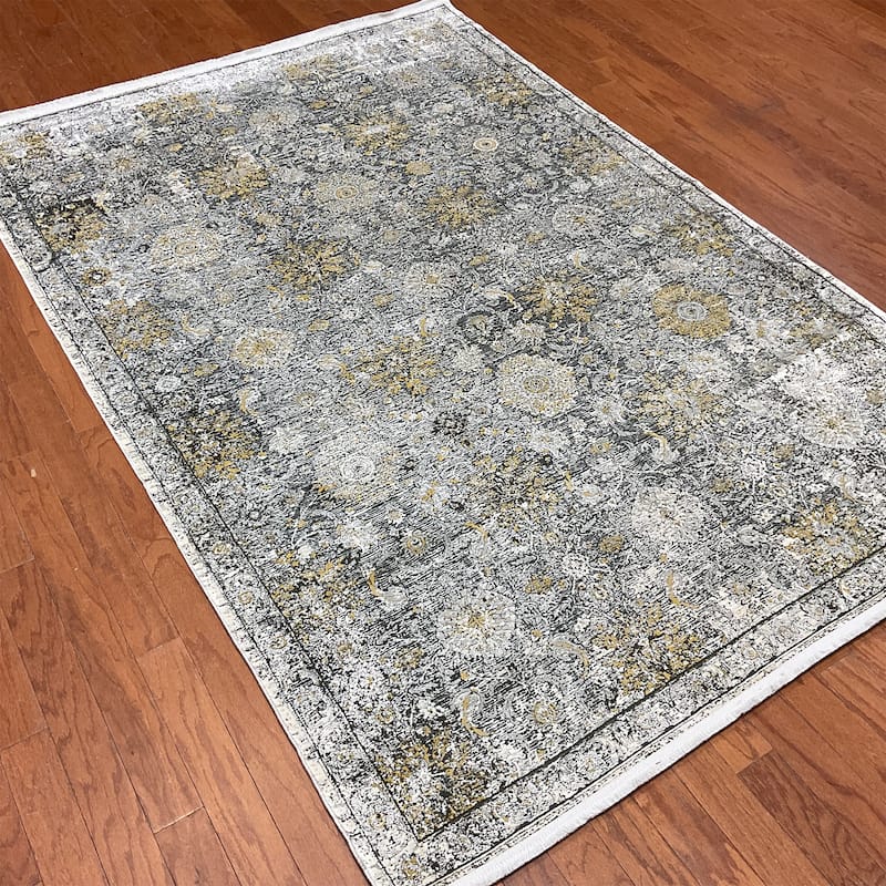 HERAT ORIENTAL Abstract Floral Design Wool & Silk Rug - 5'3" x 7'7"