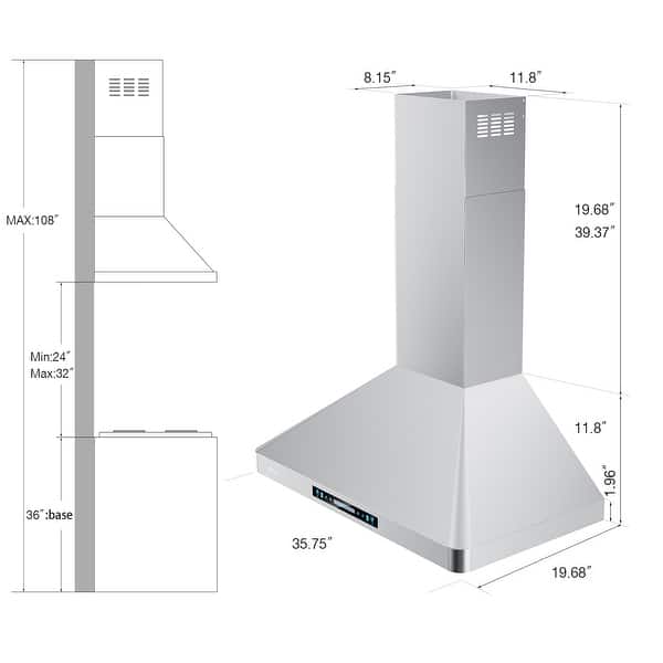 IKTCH 36 inch Vent Wall Mount Range Hood - Powerful 900 CFM Stainless ...