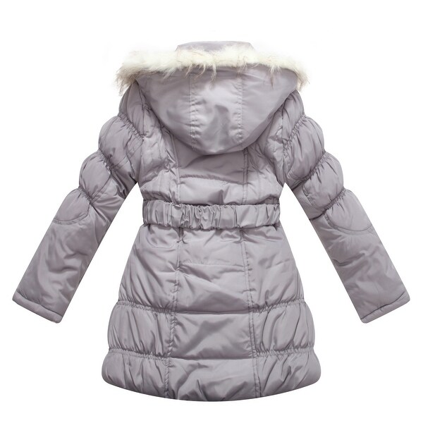 padded jacket with belt and fur hood