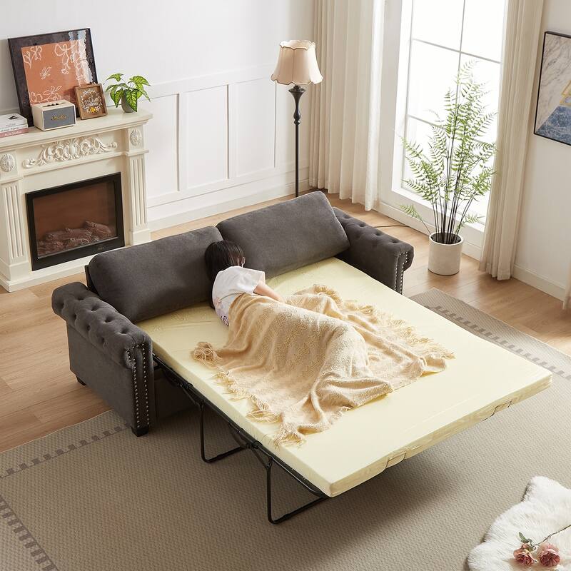 FX 83.8" Convertible Sleeper Sofa Bed, 2-in-1 Pullout Sofa Bed, Polyester Sleeper Sofa Bed with Folding Mattress