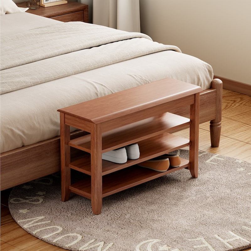 100% Solid Wood Front Door Shoe Rack, Wardrobe Solid Wood Shoe Bench, Load-Bearing 550 Pounds