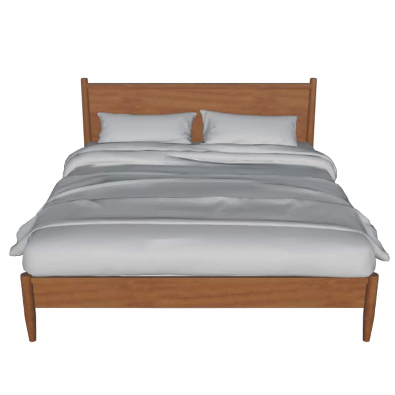 Mid Century Modern Wood Queen Bed with Round Tapered Legs, Rustic Oak