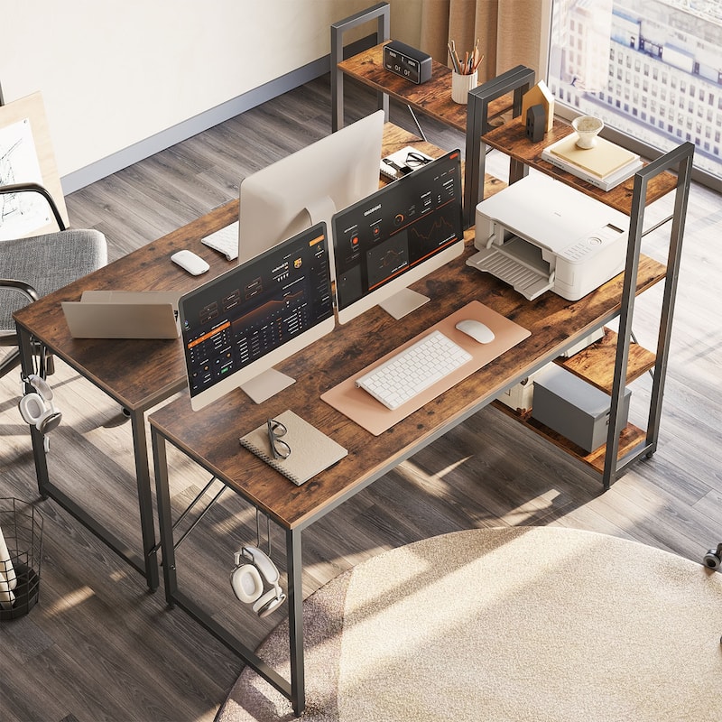 Computer Desk Home Office Computer Desk with 4 Shelves & Hooks