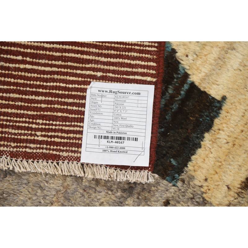 Abstract Moroccan Oriental Area Rug Handmade Wool Carpet - 7'3" x 9'8"