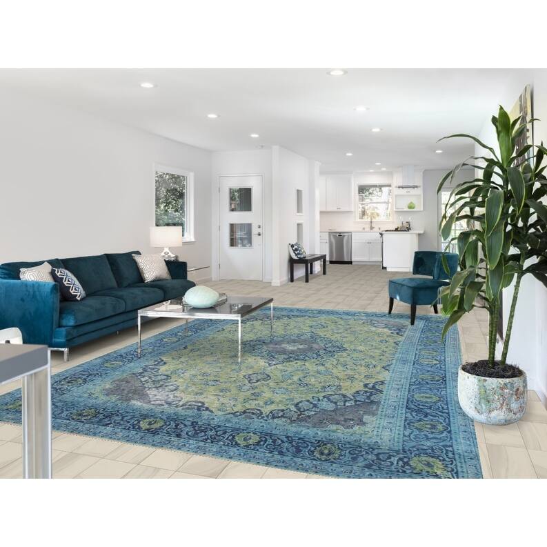 Hand Knotted Oriental 100% Wool Carpet Traditional Floral Green Mashad Area Rug - 11' 8'' X 8' 0''