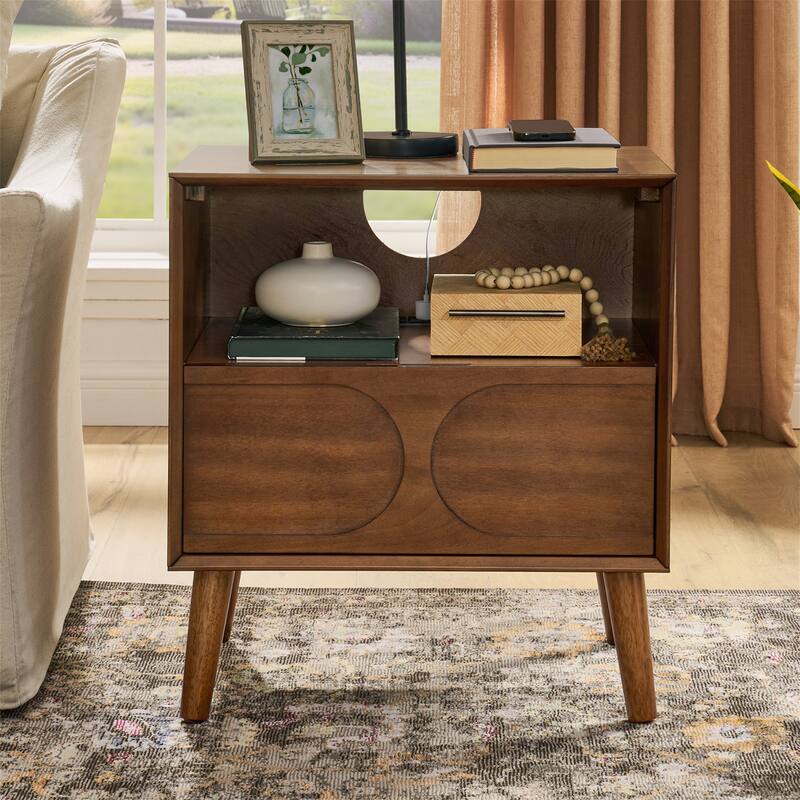 Modern Nightstand w/ Charging Station,USB Ports,Outlet Hole,Wood Legs