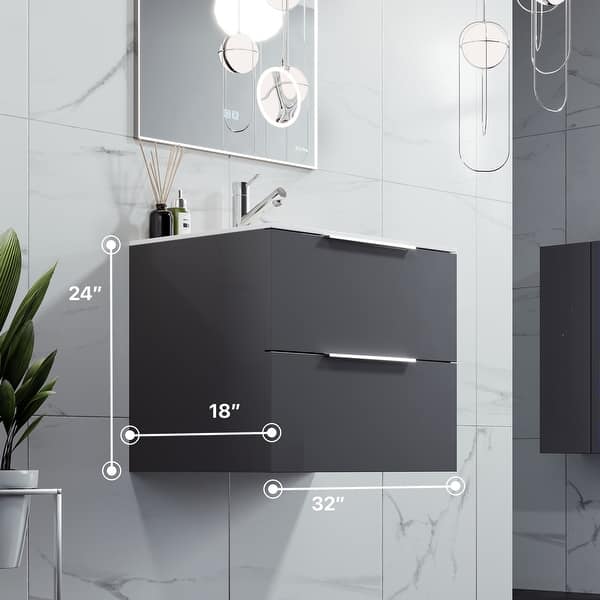 Eviva Deluxe 32 in. W x 18 in. D x 34 in. H Single Freestanding Bath Vanity in Gray with White Porcelain Integrated Sink Top Eviva Deluxe 32 in. W x 18 in. D x 34 in. H Single Freestanding Bath Vanity in Gray with White Porcelain Integrated Sink Top