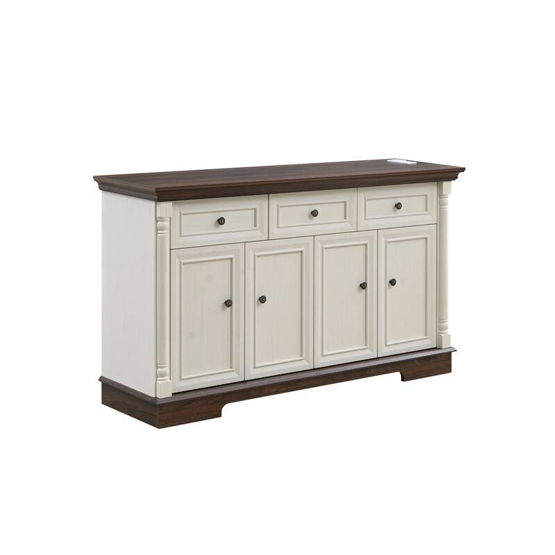 Farmhouse Roman Column Cabinet‌ – Wooden Storage Unit with Drawers & Doors, Coffee Bar & Wine Cooler for Kitchen or Hallway