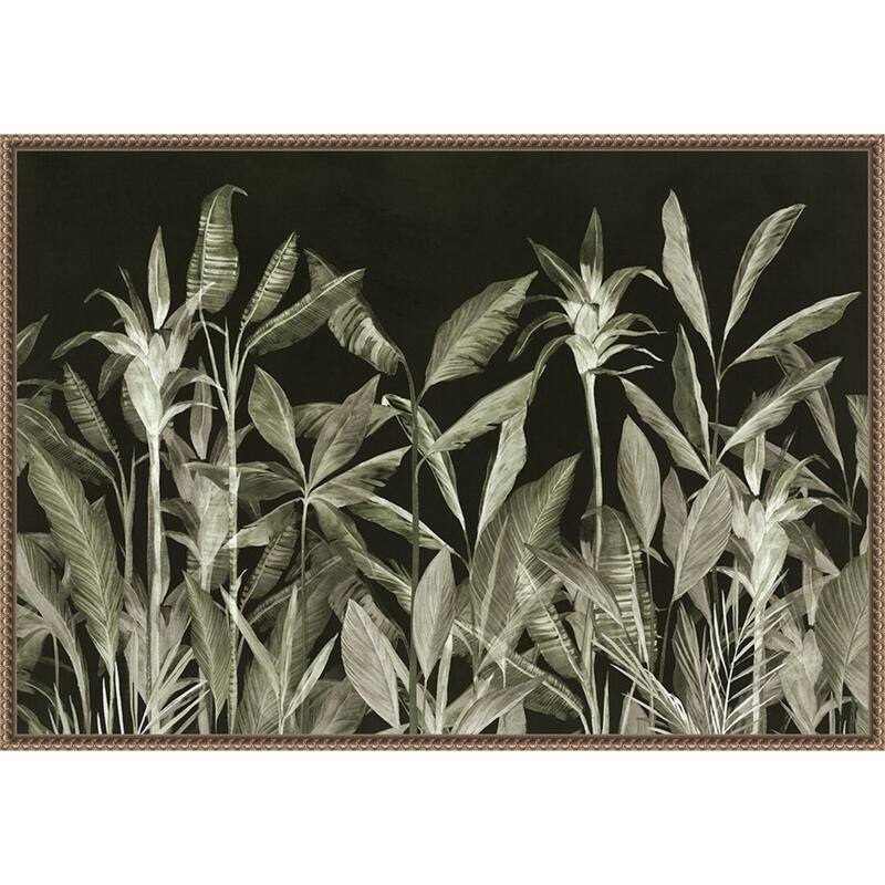 Monochrome Jungle Leaves at Night by Aria K Framed Canvas Wall Art Print