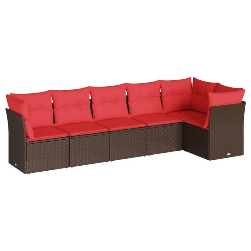 vidaXL 6/7 Piece Patio Sofa Set with Cushions Brown/Gray Poly Rattan - 21.7 x 24.4 x 27.2