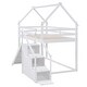 preview thumbnail 12 of 28, Functional Twin over Twin Wooden House Bunk Kids Bed with Slide,Guardrail and Storage Staircase