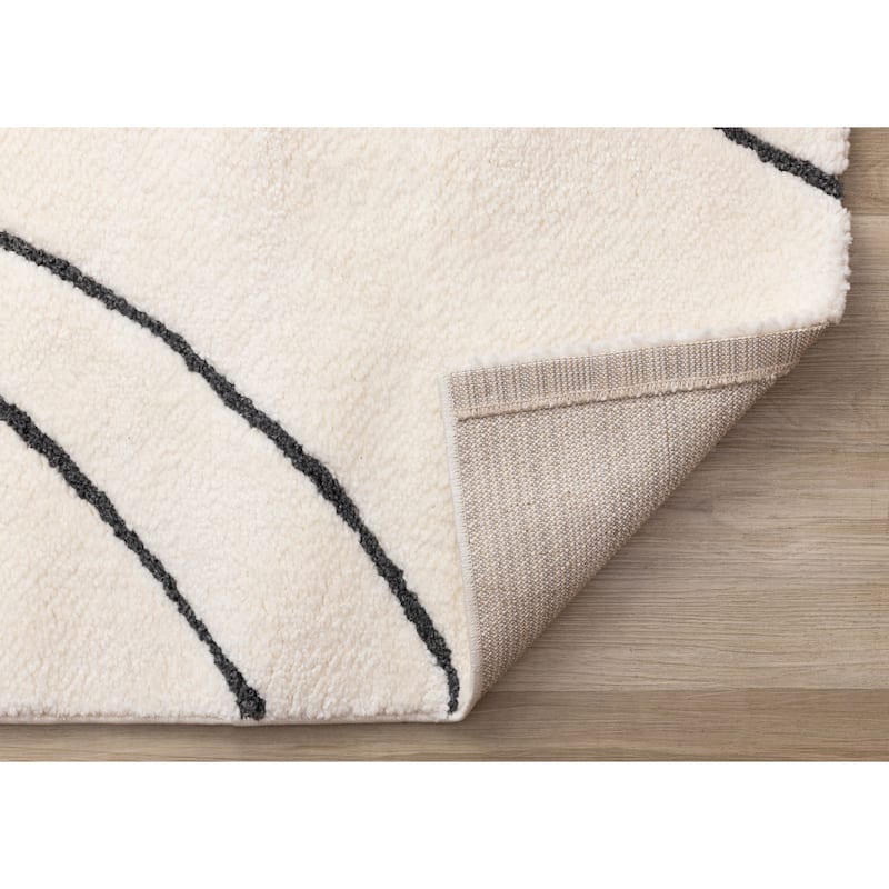 White Black Organic Lines Soft Textured Rug