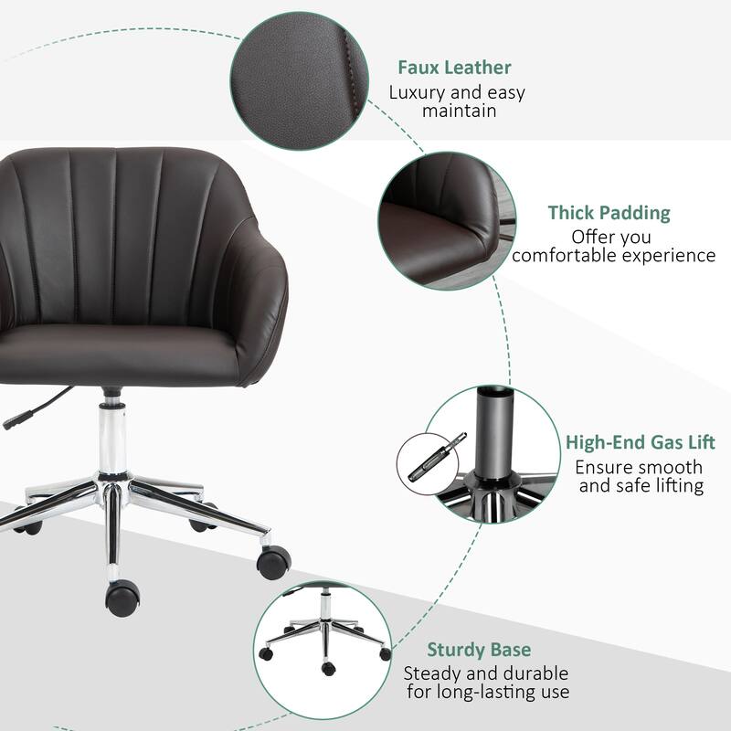 Vinsetto Mid Back Home Office Chair Computer Desk Chair with PU Leather, Adjustable Height, Swivel Wheels for Study, Bedroom