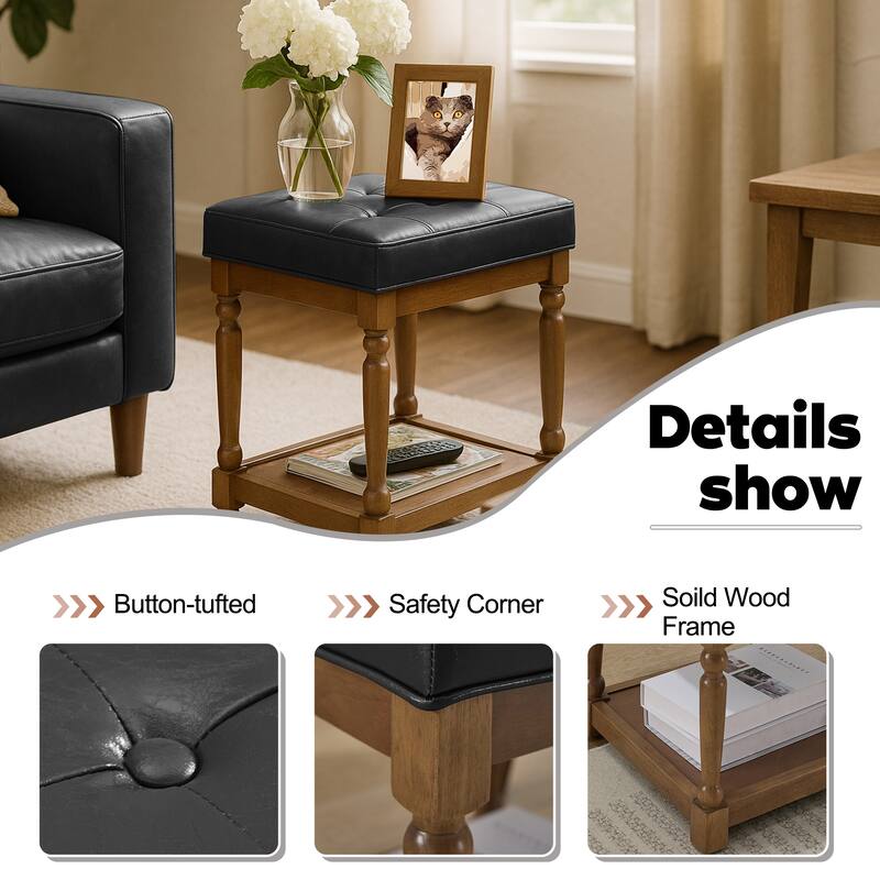 Versatile Sofa Side Table & Storage Ottoman Set of 2