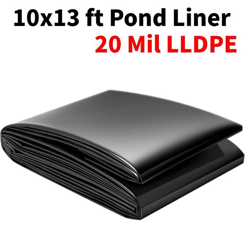 10x13 ft 20 Mil LLDPE Pond Liner, Waterproof Sheet for Outdoor Ponds, Waterfall, Pool, Fountain, Garden - Black