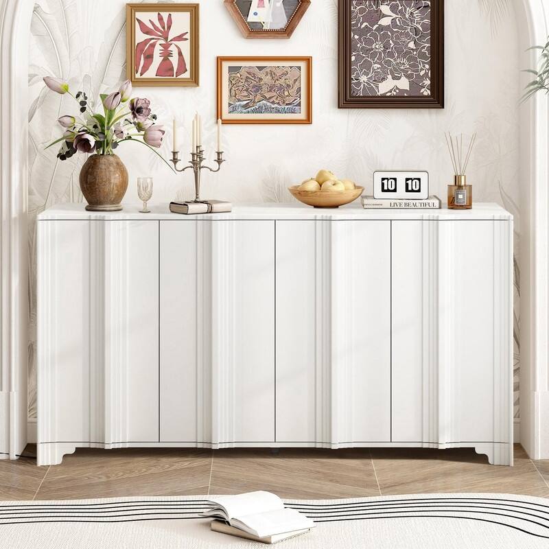 59.7" Modern 4-Door Sideboard with Luxurious Pine Veneer Finish - White
