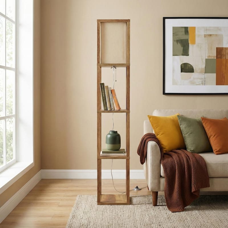 Golden Grace Long Arm Brass Floor Lamp - Beige