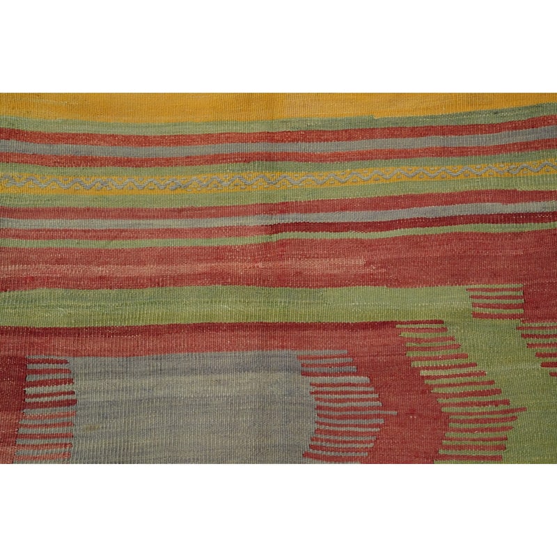 Hand Woven Oriental 100% Wool Carpet Southwestern Geometric Multi-Colored Kilim Area Rug - 8' 9'' X 5' 5''