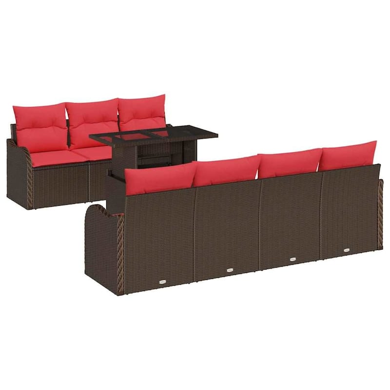 vidaXL 8 Garden Sofa Set with Cushions Black/Brown/Grey Poly Rattan - 90.9 x 24.4 x 27.2