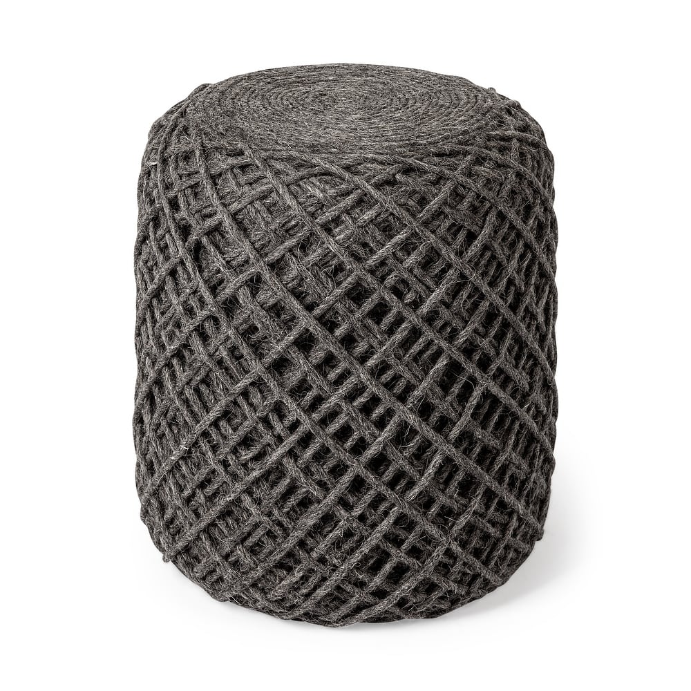 Mercana "Allium" Brown Woven Wool Round Pouf
