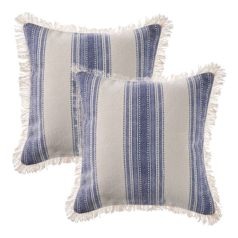 Sevita Coastal Striped Blue and Cream Throw Pillow, Single or Set of 2 - Set of 2 - Pillow Sets