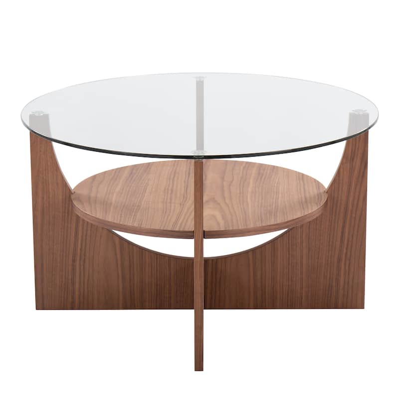 Strick & Bolton Hugh Coffee Table - Walnut Wood/Clear Glass